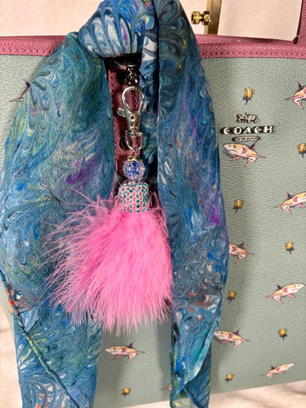 Coach Reversible City Tote with Shark Print, Scarf and Charm - Picture 2 of 12